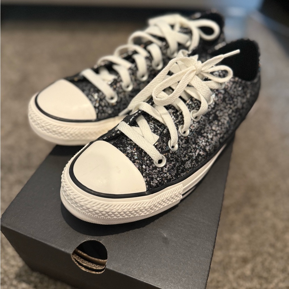 Converse Black and White Glitter Sneakers